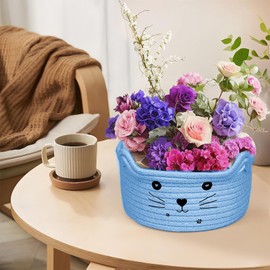 Cotton Fabric Storage Basket, Cat Storage Box Made of Cotton, Washing Basket, Braided Children Cat, Suitable for Storage, Toy Basket for Towels, Blankets, Toys, Clothes