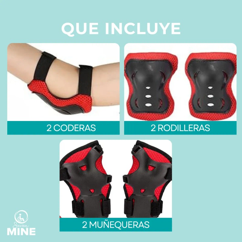 Set 6 Equipo De Protección Para Patinar, Bicicleta Patineta Rojo