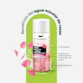 SHANATURAL'S Agua Micelar con Ácido Hialurónico y Agua de Rosas, Desmaquillante e Hidratante, 250 ml