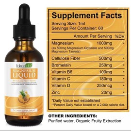 Magnesium Glycinate Drops - Magnesium Liquid Supplement 1000mg with Fiber Bromelain Vitamin B,C,D