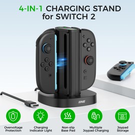 Controller Charging Dock for Switch 2, Fast Charging Station with LED Indicator, Overvoltage Protection, Non-Slip Base, Gamepad Organizer Stand (Horizontal Quad Charger)