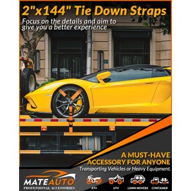 Car Tie Down Straps for Trailers, 1000 lbs Break Strength with Flat Hooks, Lasso Style 4 Pack 2" x 144" Heavy Duty Ratchet Straps, Utv Tie Down Straps Over The Wheel