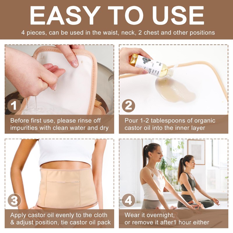 6 Pcs Castor Oil Pack Wrap Organic Cotton for Liver