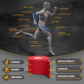 Kinesiology Tape-Incredible Support for Athletic Sports and Recovery + Free Taping Guide - Pre-Cut 2 inch 100 feet (Crimson Red + Free Taping Guide, 1 Pack)