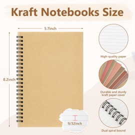 Fuutreo 24 Pcs Spiral Notebook for Work A5 8.3 x 5.7 Inch College Ruled Spiral Journal Notebook Kraft Cover Notebook, 12 Color, 60 Sheets, 120 Pages for Office School Supplies(Nuts Color)