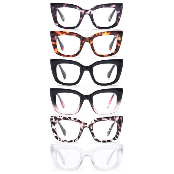 TRENVIE Reading Glasses for Women, 6 Pack Fashion Cat Eye