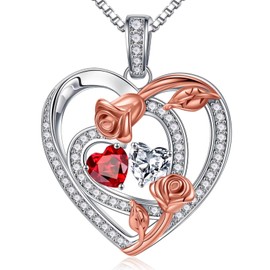 Iefil April Birthstone Necklace for Women - Garnet January Birthstone Necklace, Anniversary Birthday Gifts for Women, Jewelry Gifts for Wife Mom Sister