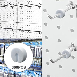 300 PCS Peg Hook Stoppers, Inventory Control Clips for 1/4 Pegboard Hooks and Slatwall Hooks, White Round Foam Pegboard Peg Locks for Retail, Peg Hook Stoppers on Peg Board and Wall Slat Panels