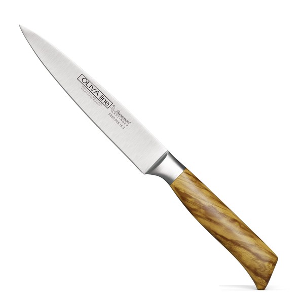 Burgvogel Solingen Carving Knife 18 cm Forged Olive Wood, Pointed Blade, Oliva Line, Rustproof, German Slicing Knife, Bright, Sharp
