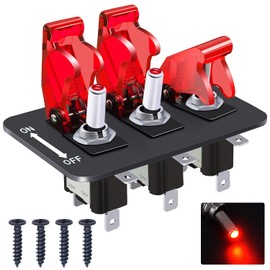 Twidec/3 Gang Rocker Toggle Switch Panel with 12V LED Light Toggle Switch 20A Heavy Duty Racing Car SPST 3Pin ON/Off Red LED Illuminated Switch Plate and Red Waterproof Safety Cover ASW-07DRRMZ-BZ