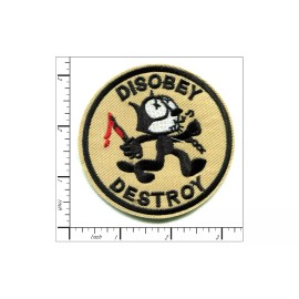 Patchwork Paradise Disobey Destroy Felix the Cat Embroidered Iron-On Patch - Retro Cartoon Badge