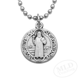 Saint St Benedict Jubilee Medal Pendant Necklace .75" Silver, 24" Chain, Italy