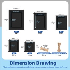GLARKS 105pcs 76.2/101.6/127/152.4/177.8mm Cardboard Picture Frames, Black DIY Cardboard Photo Hanging Display, Paper Picture Frame with Clips and Strings for Home School Party Office Wall Decor