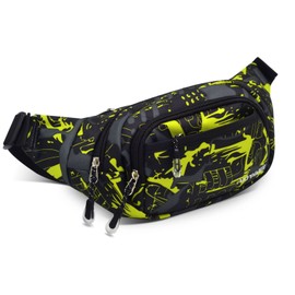 Crossbody Fanny Pack for Men, 5-Zipper ​Pockets Waist Bag, Belt Bag for Running Cycling Travel Walking Hiking Fishing Camping Green