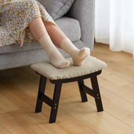 Foot Stool Ottoman Foot Rest Under Desk,Small Stool for Living Room, Bedroom and Kitchen (Black Legs - Beige Stool Surface)