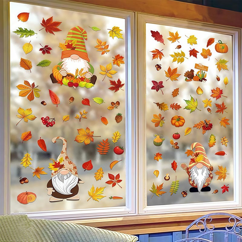Autumn Window Stickers, 93Pcs Autumn Decorations Double-Sided Stickers, Fall Maple