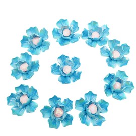 10 PCS 3D Flower Ceramic Tiles,1.6" Handmade Procelain Ceramic Flowers for Artwork,Fish Tank,Vases,Living Room, Dining Table,Office, Home Floral Decor (Double-Flowered Iridescent Blue)