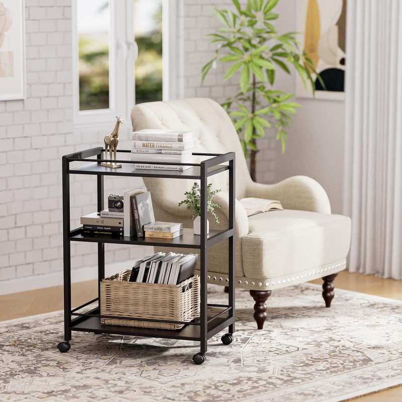 HITNET Bar Cart Black, Serving Cart for Home, 3 Tier