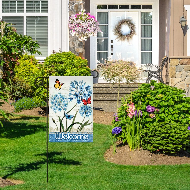 Morigins Floral Butterfly Double Sided Welcome Spring Garden Flag 12.5x18