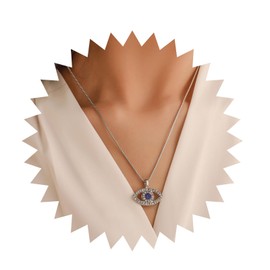 Cimenexe Bohemian Sapphire Devil Eye Necklace Silver Crystal Paved Eye Pendant Necklace Cz Evil Eye Choker Necklace Blue Rhinestone Eye Chain Necklace Jewelry for Women and Girls Gifts