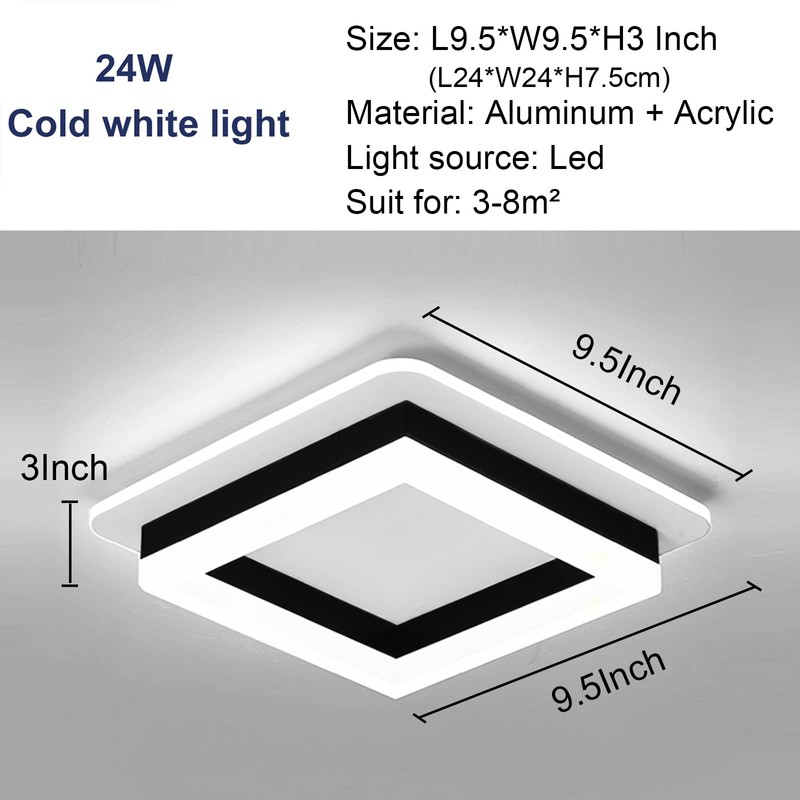 CANEOE Square Modern Led Ceiling Light Fixture, 24W Black Flush
