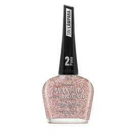 MASGLO GEL EVOLUTION Topcoat Nail Polish Gel Effect, Fast drying. No UV/Led Lamp Required, Duration up to 12 day, 1 peice ClearTopcoat with colored sparkling particles (BRILLO CORAL)