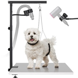 Dog Grooming Arm with Hair Dryer Stand, Adjustable 37'' Dog Grooming Table Arm with Clamp & Dogs Restraints for Grooming Small Medium Dogs Cats, Foldable Pet Grooming Stand at Home
