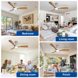 DLLT 42-Inch Ceiling Fans with Lights: Flush Mount Ceiling Fan 3 Blades for Indoor Outdoor - Dimmable Ceiling Fan with Remote APP Control Quiet DC Motor for Low Profile Bedroom
