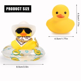 LUTER Duck for Cars, Rubber Car Dashboard, Squeaky Bath Toy Yellow Ornament Fun Cowboy Accessories Decorations with Swim Ring Hat Glasses(Style 4), E09297-300