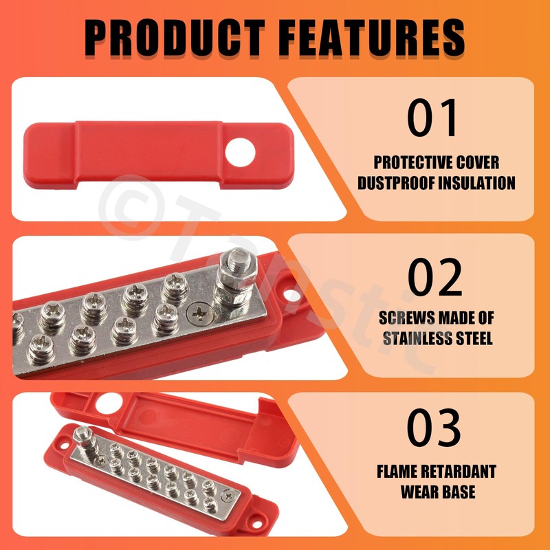 Tanstic 12 Terminal Power Distribution Block with Ring Terminals, 12