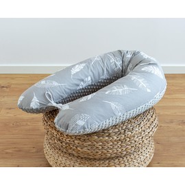 LOOLAY Pregnancy Pillow, Nursing Pillow 190 cm, Side Sleeper Pillow, 100% Cotton, with Removable Minky Cover, Ergonomic Pregnant Pillow for Sleeping (Feather Grey/Minky Grey)