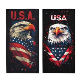 American Flag Hand Towels Bathroom Set of 2 Absorbent Bald Eagle Stars Red White Blue Bath Hand Towels for Bathroom Home Hotel Spa Gym Yoga Nautical Beach Bathroom Decor Gifts for Women Man 14"x28"