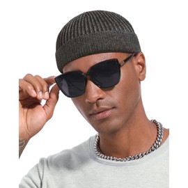 PHILIGHTS Short Fisherman Beanie for Men Women, Wool Knit Cuff Warm Winter Hats, Trawler Beanie Watch Caps Soft Skullcap Unisex, Dark Gray