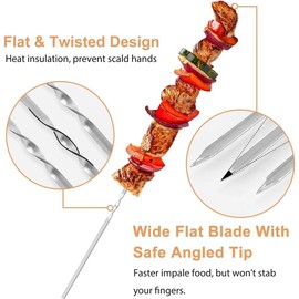WUMZIRA Pack of 20 Stainless Steel Barbecue Skewers, 30 cm Stainless Steel Barbecue Skewers, Barbecue Cutlery Set for Camping Grill, Sticks Roasting Sticks, Kebab Skewers, Campfire Grill Fork for Meat
