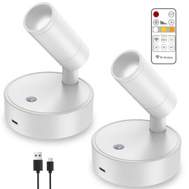 PeseTech 2 Pcs LED Wall Mounted Lights with Remote, Wall Sconces Lamp Rechargeable Battery Operated, 3 Color Temperatures & Dimmable Magnetic 360° Rotation for Bedroom Bedside Picture Plants