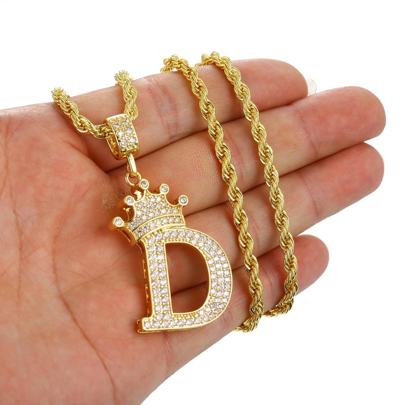 Gold Crown Initial Necklaces for Men Women Dainty Letter D