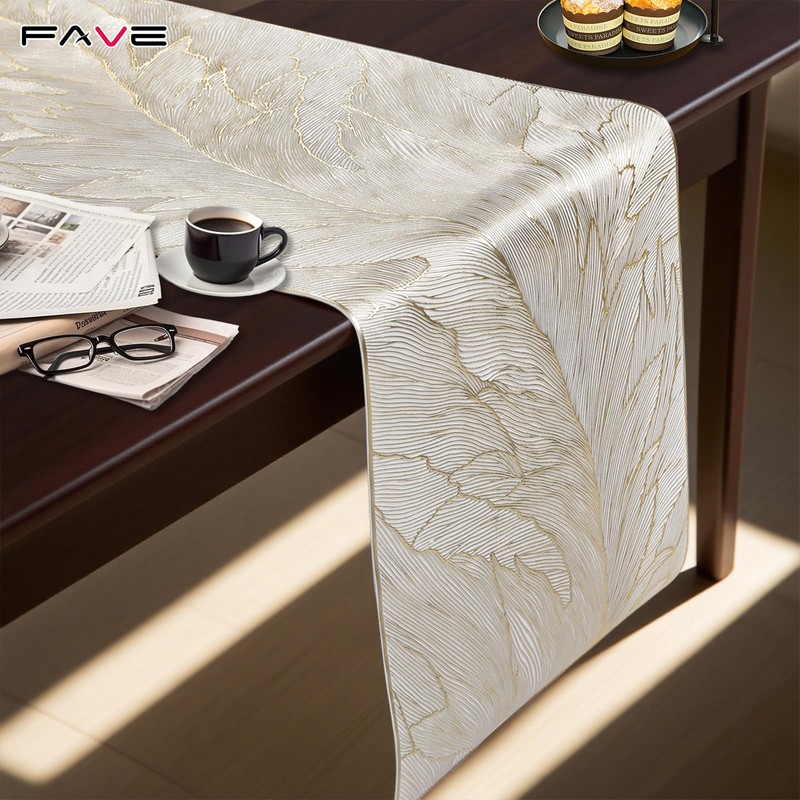 FAVE Gold Table Runner 35.5 Inches Dining Table Runner Waterproof