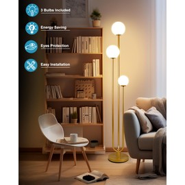 Lightdot LED Floor Lamp Gold Globe Floor Lamps with Shelf Mid Century Modern Standing Lamp for Bedroom Living Room Home Office-Candle Holder Style Soft Eye-Caring