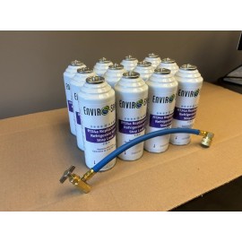 envirosafe R134 Replacement Refrigerant w/ Stop Leak 12 cans, w/ Charging Hose