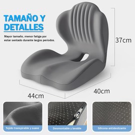 Cojín de Espalda y de Silla Combinado, Cojín y Asiento de Soporte Lumbar Ergonómico, Espuma Viscoelástica, Aliviar Dolor de Espalda Tailbone Ciática para Uso en la Oficina, Hogar y Coche.
