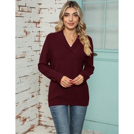 Ivicoer Sweaters for Women V Neck Pullover Ladies Knit Long Sleeve Collared Tops Casual Fall Winter Trendy