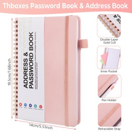 Password Book with Alphabetical Tabs, Spiral Address Book, Address and Password Keeper Telephone Notebook for Seniors Home Office, 7.7 X 5.5", Pink