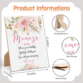 Mom-osa Bar Bubbly Bar Sign Baby Shower Sign-8×11 Inches, Floral Wooden Sign, Gender Neutral Tabletop Decor for Gender Reveal Party, Baby Shower Party Favors Supplies Decoration-LA62