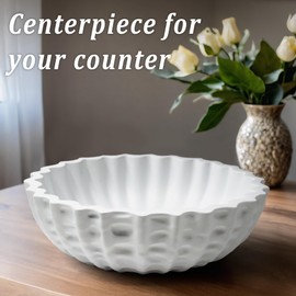 LIN CHUAN Modern Decorative Bowl, Sculptural Resin Display Bowl for Home Decor, Large Centerpiece for Kitchen Counter or Entry Table, Key Bowl or Fruit Bowl, White