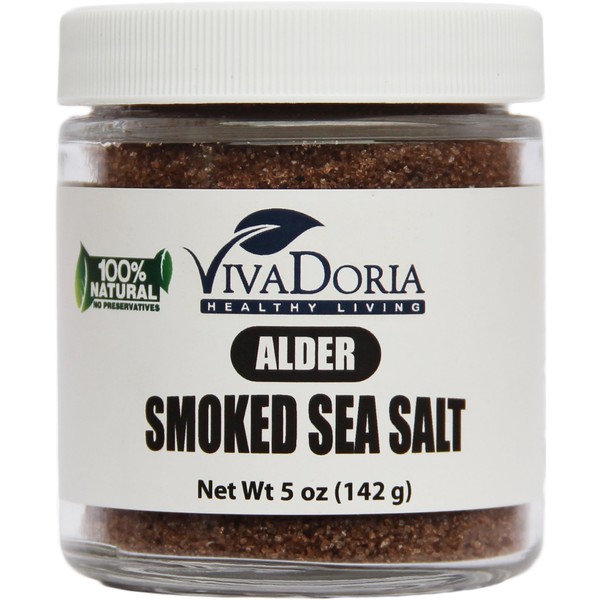 Viva Doria Alderwood Smoked Sea Salt, Alder Smoked Salt, Fine Grain, 142 Grams Glass Jar