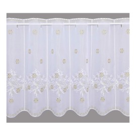 High Quality Embroidered Net Curtain Golden Winter Branch Plauen Lace Winter and Christmas Disc Hanger in 2 Heights (Height x Width 55 x 144 cm)