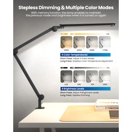 LED Desk Lamp with Clamp, Ultra-Bright Dual Light Architect Desk Light with Adjustable Swing Arm, Eye-Caring 4 Color Modes Stepless Dimming Task Table Lamp for Home Office Reading Study & Workbench