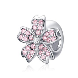 ABAOLALA Spacer Charm 925 Sterling Silver Clip Charm Stopper Beads Silicone Positioning Charm fit Bracelet & Necklace (Pink Flower Spacer Charm)