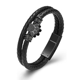 Paw Print Urn Bracelet for Ashes for Women Men Keepsake Memorial Cuff Bangle Braided Leather Wristband Bracelet Cremation Jewelry (22cm-Black)