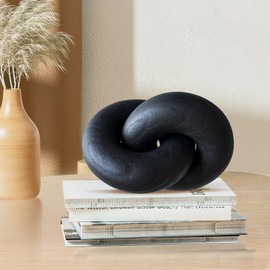 tsevdesno 2 Link Decorative Wooden Chain,Boho Farmhouse Rustic Living Room Décor, Wood Chain Knot Decor for Coffee Table (Black)